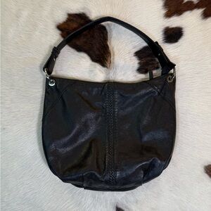 Danier Black Leather Shoulder Bag Braided Detail